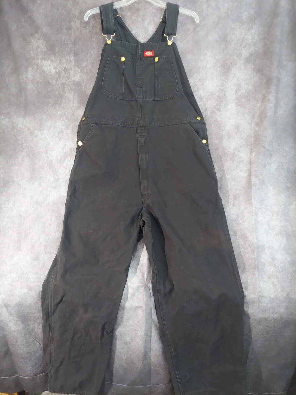 Men's Dickies Black Canvas Bib Overalls - Size 38x32 - Durable Workwear - VGUC